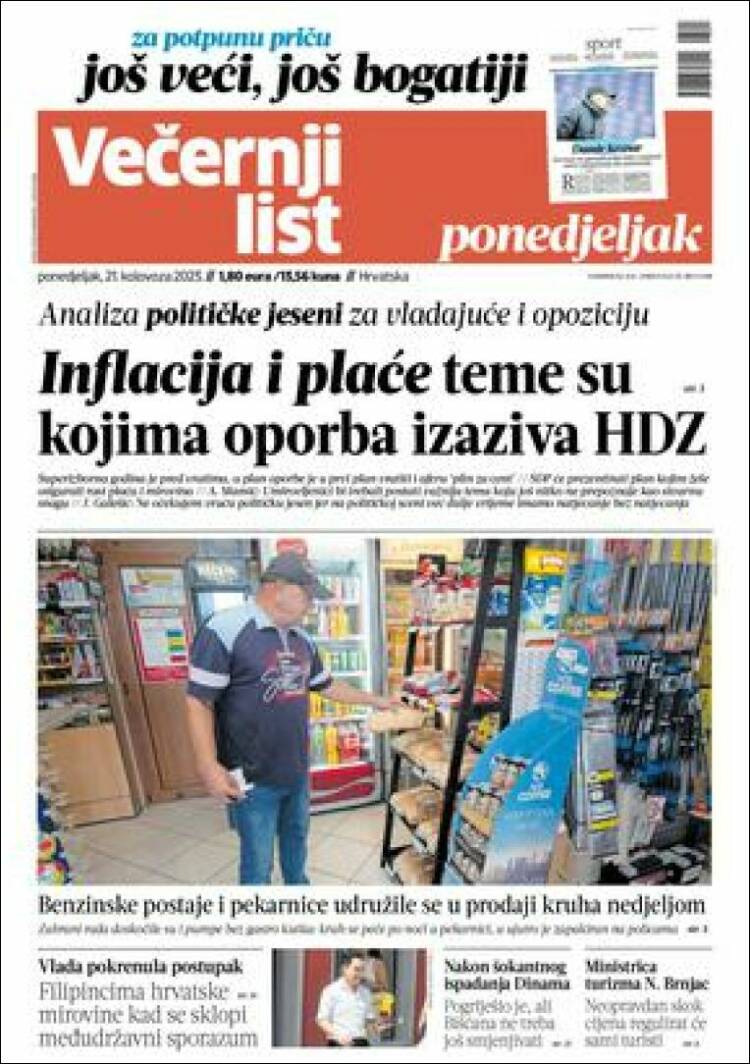 Portada de Večernji (Croacia)