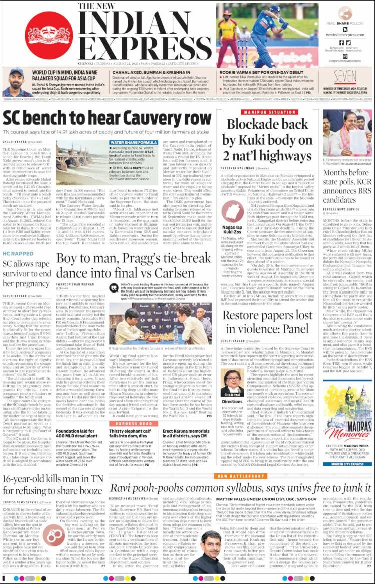 Portada de New Indian Express (India)