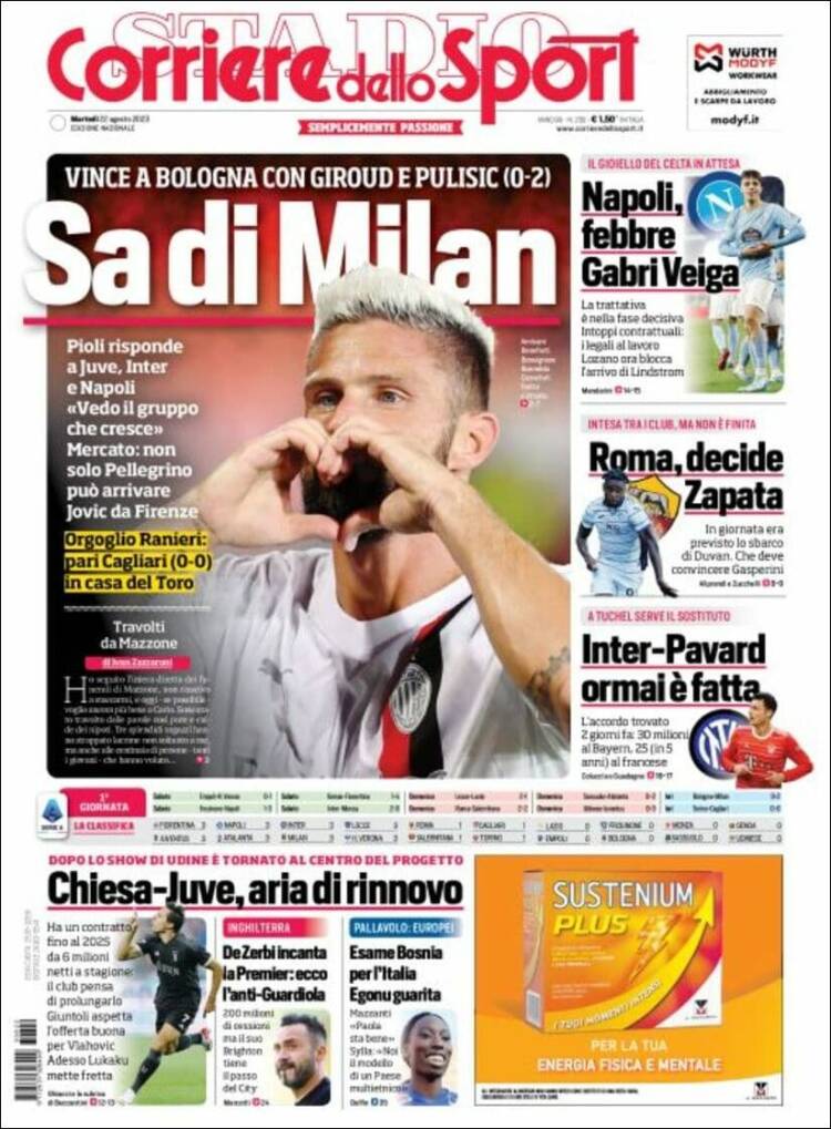 Portada de Corriere dello Sport (Italia)