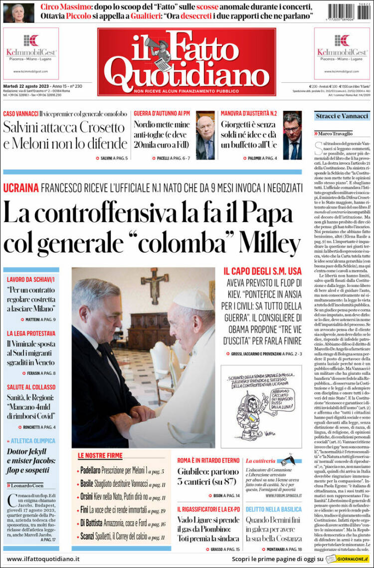 Portada de Il Fatto Quotidiano (Italia)
