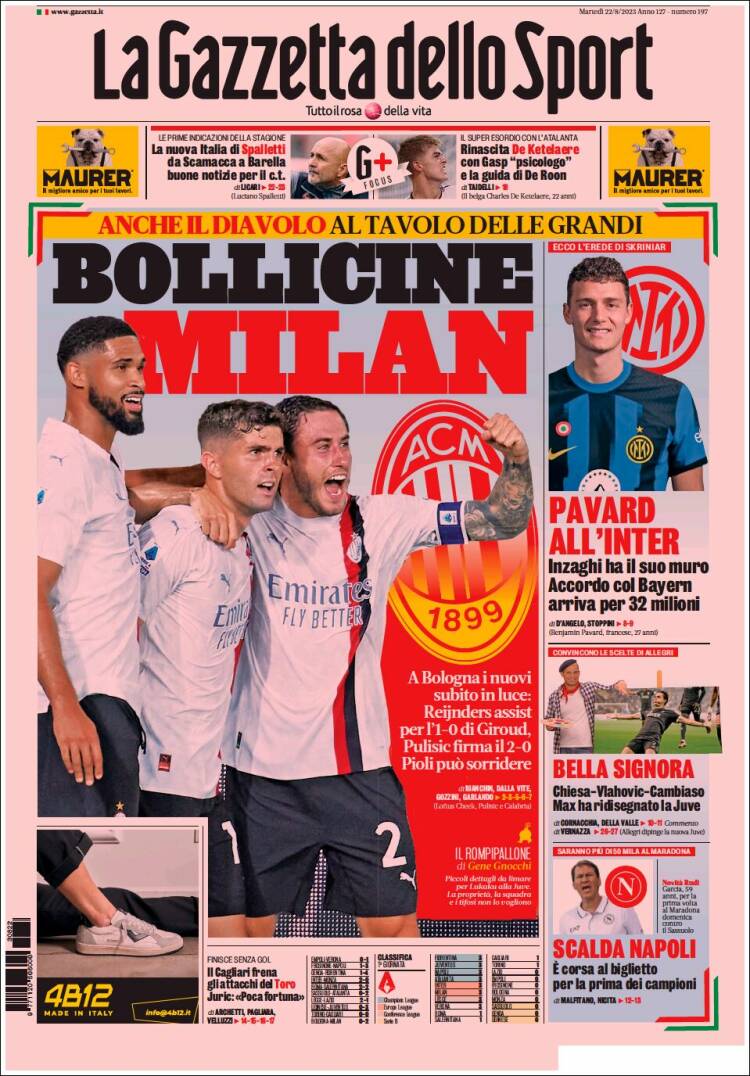 Portada de La Gazzetta dello Sport (Italia)