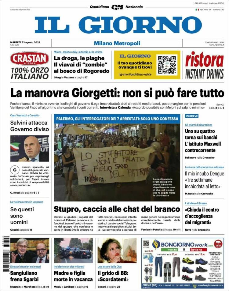 Portada de Il Giorno (Italia)