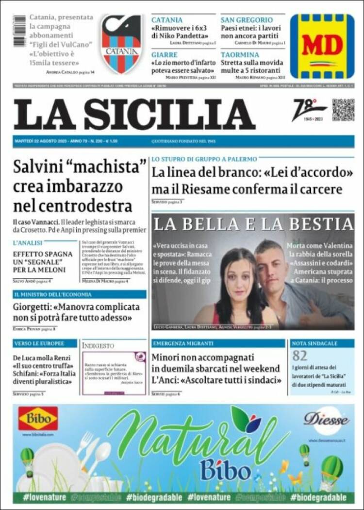 Portada de La Sicilia (Italia)