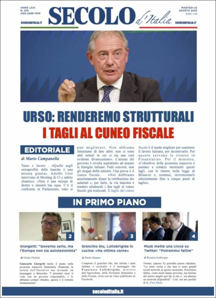 Portada de Secolo d'Italia (Italia)