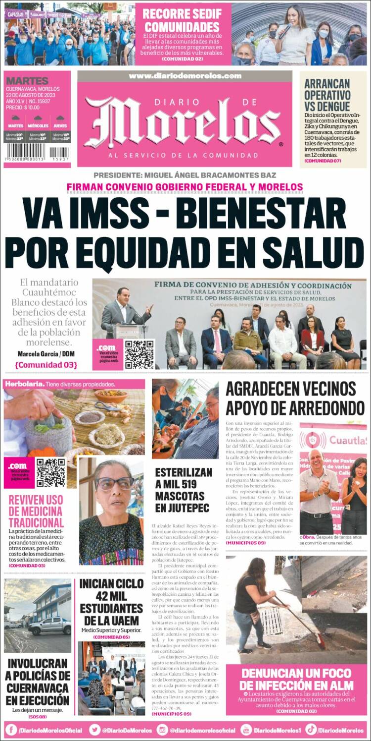 Portada de Diario de Morelos (M&eacute;xico)