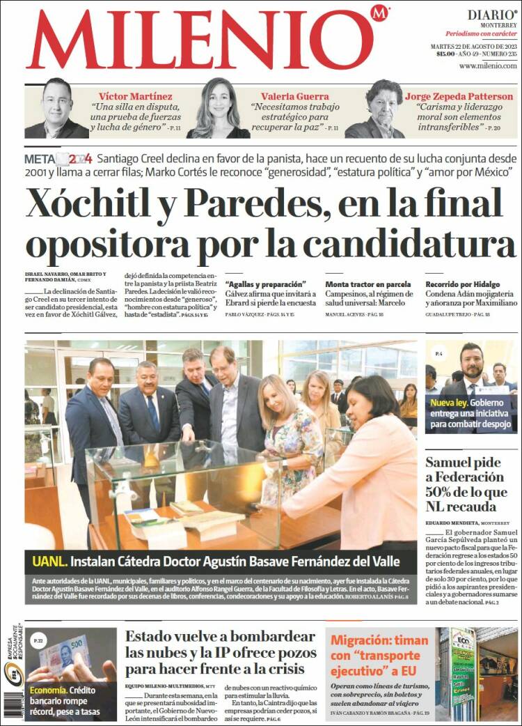 Portada de Milenio de Monterrey (M&eacute;xico)