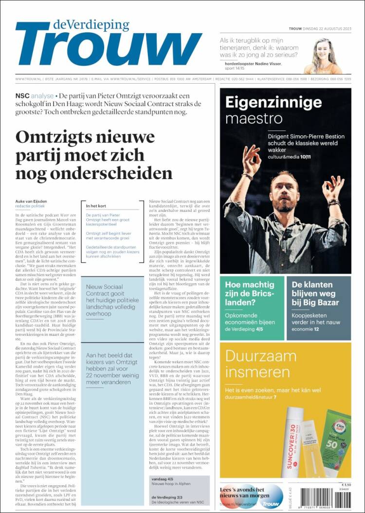 Portada de Trouw (Pa&iacute;ses Bajos)