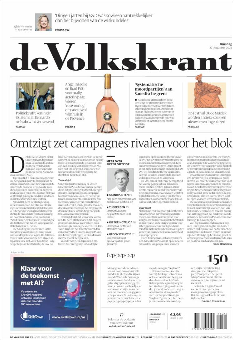Portada de De Volkskrant (Pa&iacute;ses Bajos)
