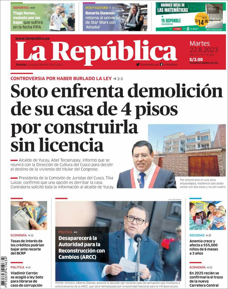 Portada de La Republica (Per&uacute;)