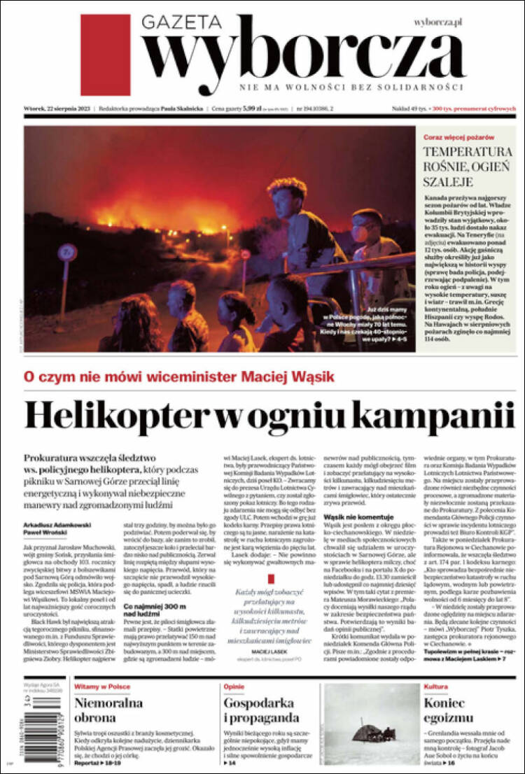Portada de Gazeta Wyborcza (Polonia)
