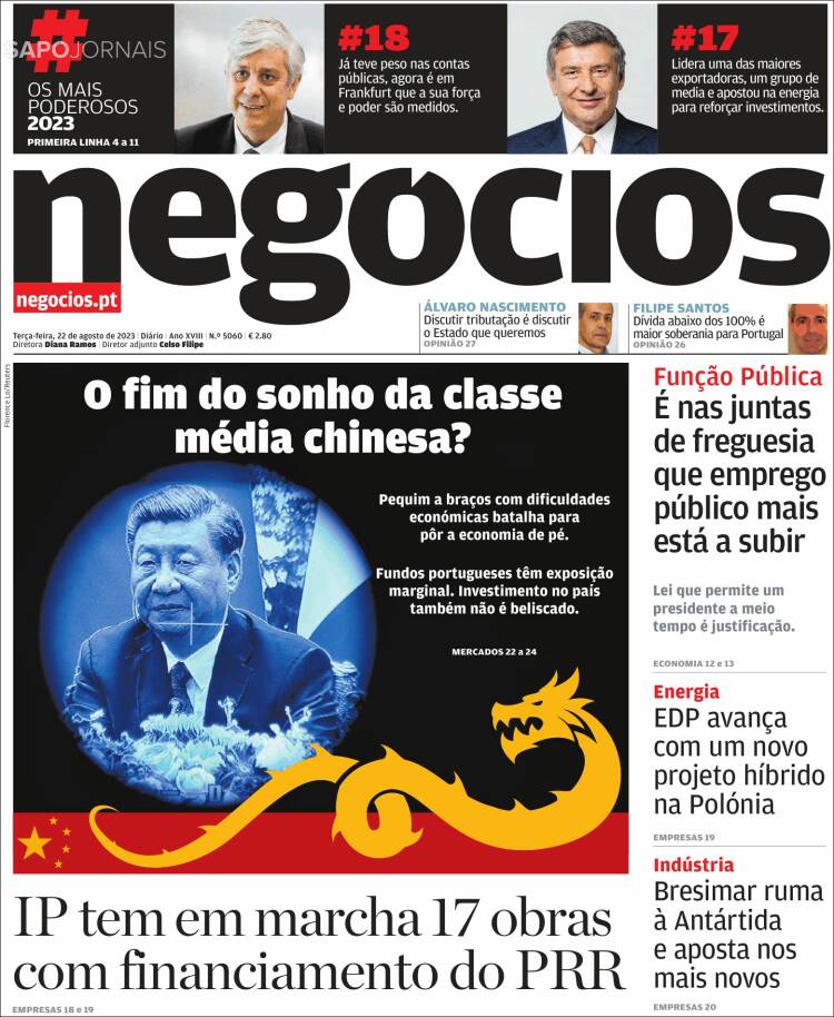 Portada de Jornal de Negócios (Portugal)