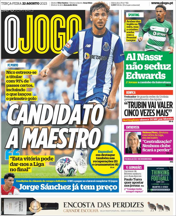 Portada de O Jogo (Portugal)