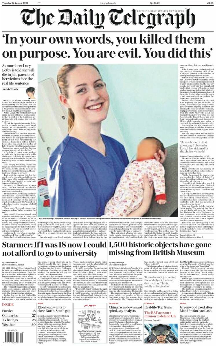 Portada de Daily Telegraph (Reino Unido)