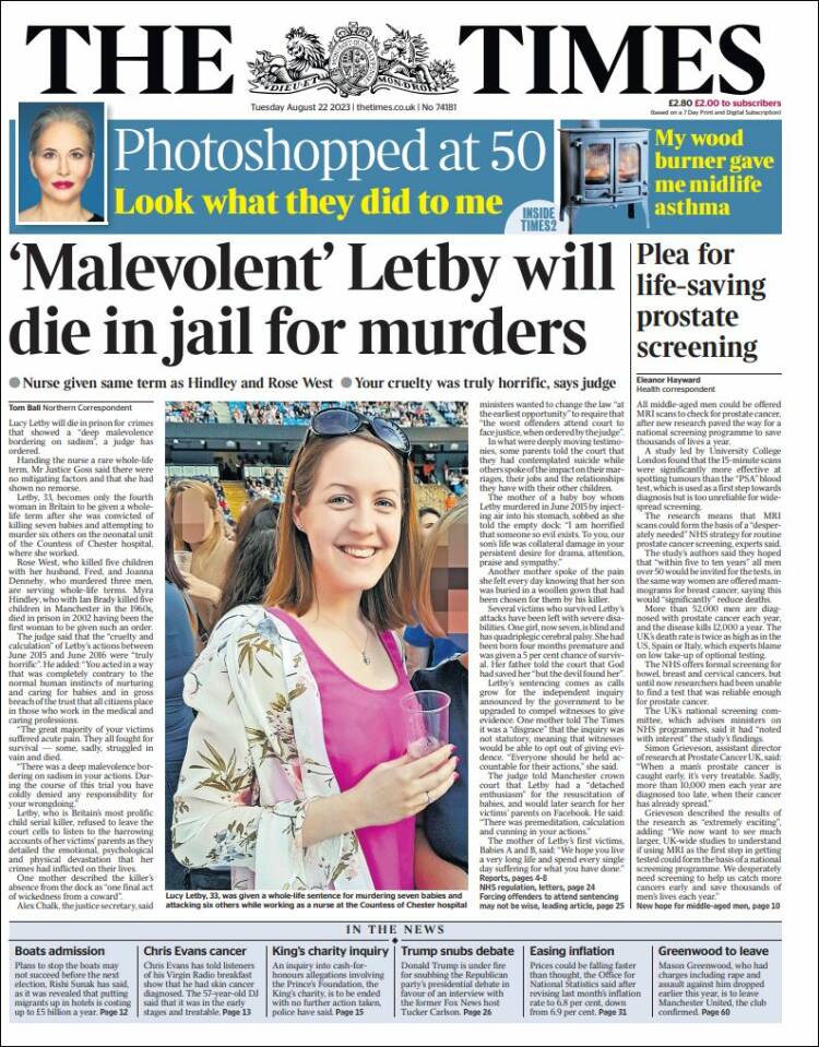 Portada de The Times (Reino Unido)