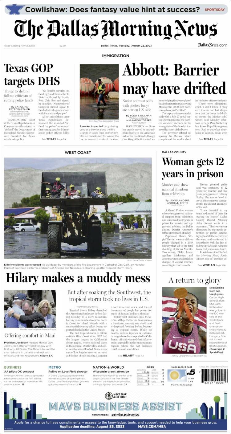 Portada de Dallas Morning News (USA)