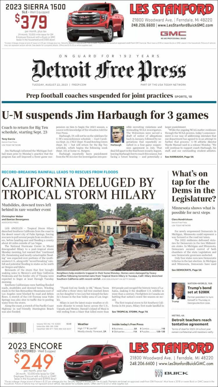 Portada de Detroit Free Press (USA)