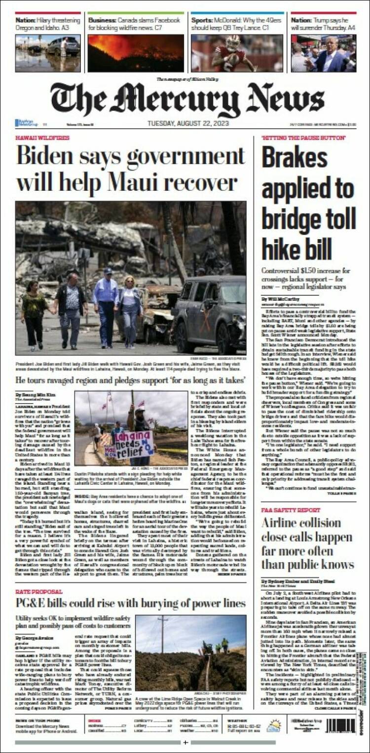 Portada de San Jose Mercury News (USA)