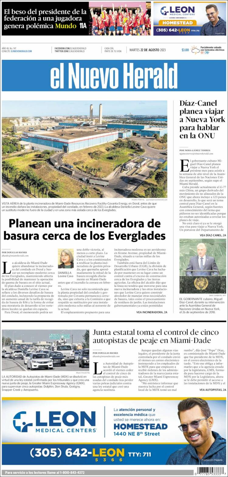 Portada de El Nuevo Herald (USA)