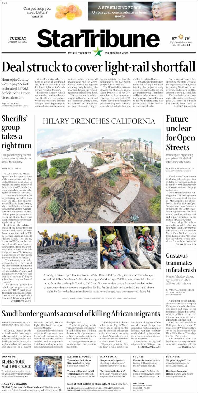 Portada de Star Tribune (USA)
