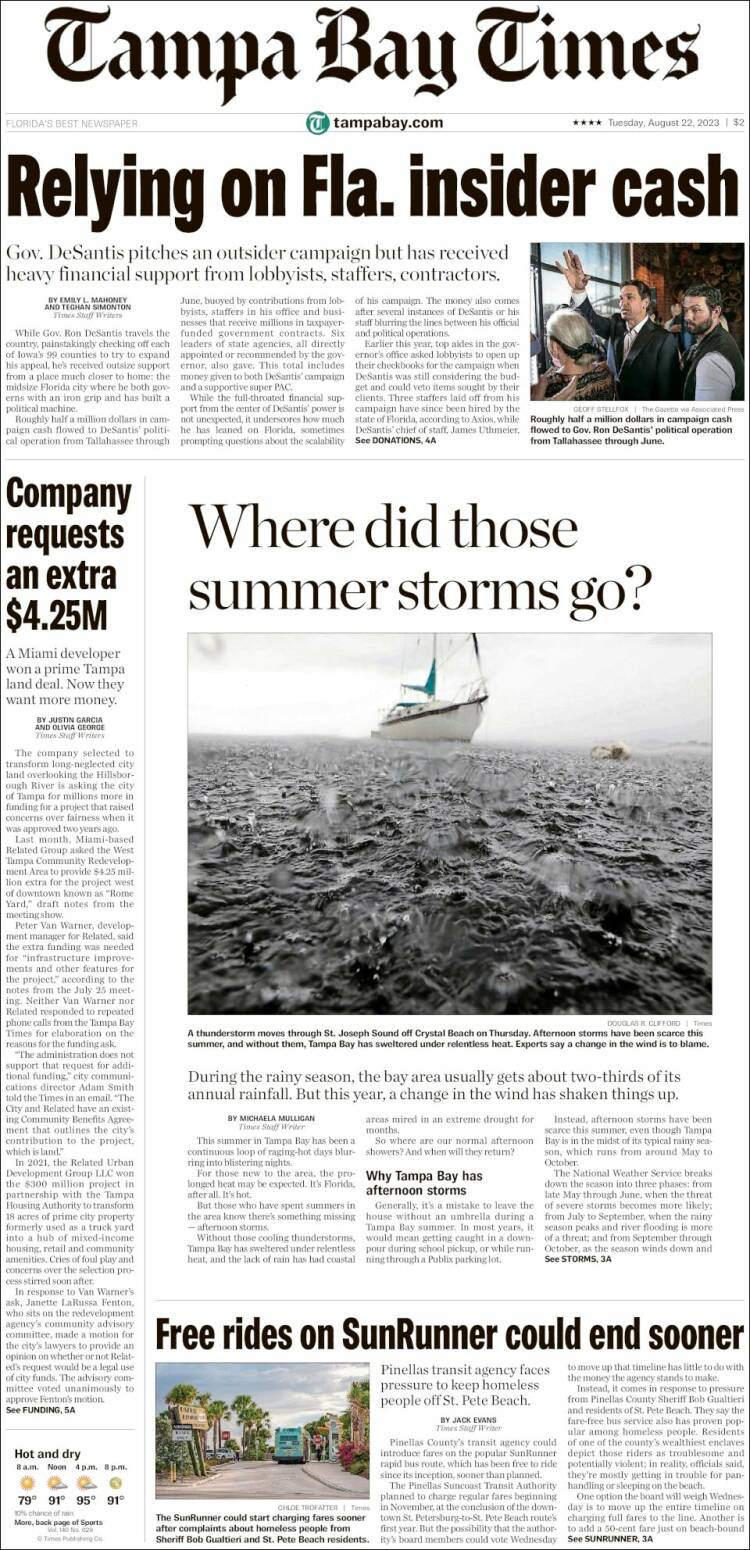 Portada de Tampa Bay Times (USA)