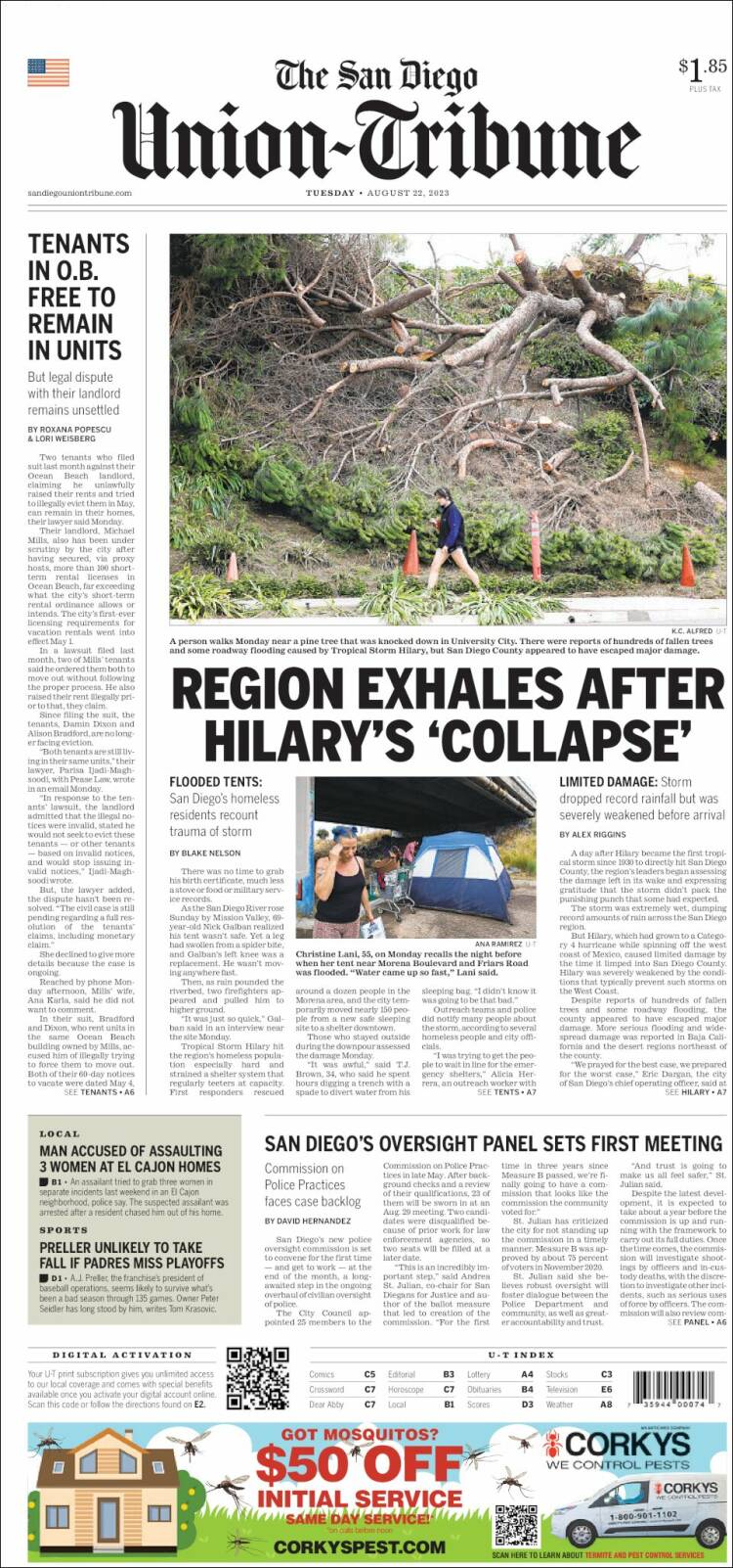 Portada de The San Diego Union-Tribune (USA)