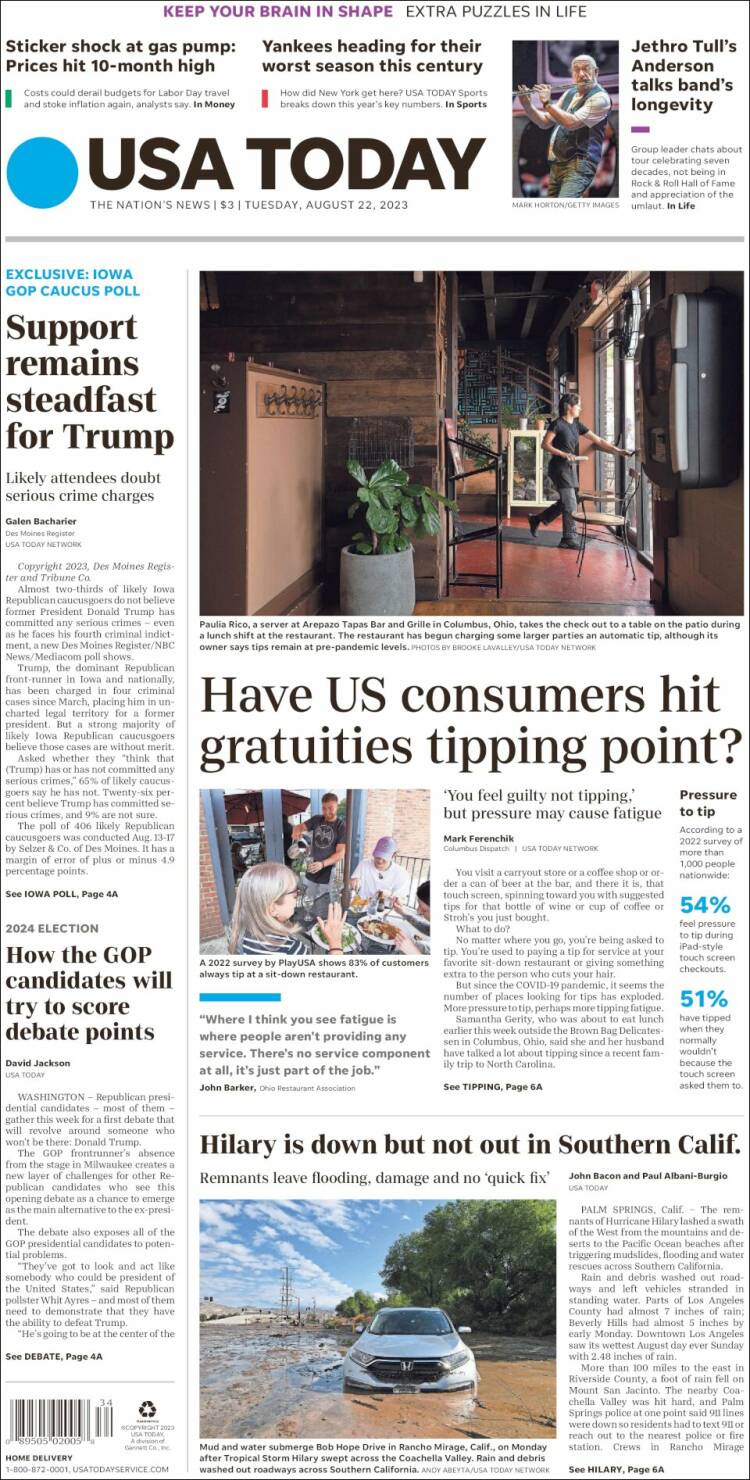 Portada de USA Today (USA)
