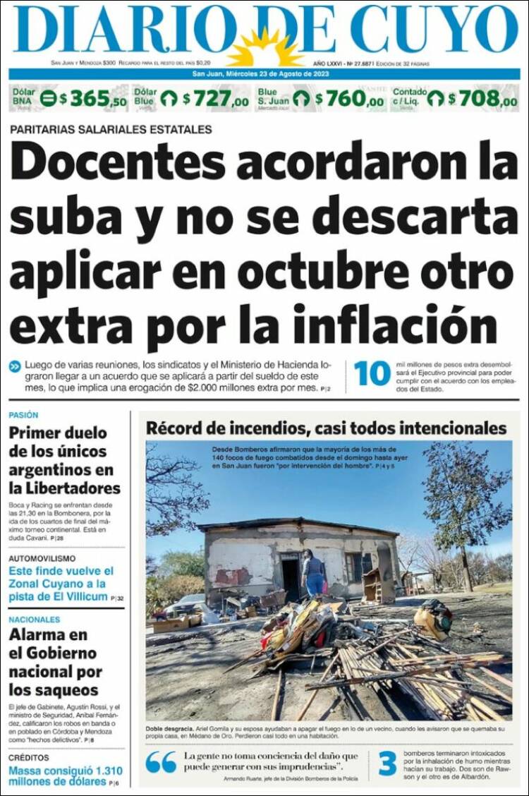 Portada de Diario de Cuyo (Argentina)