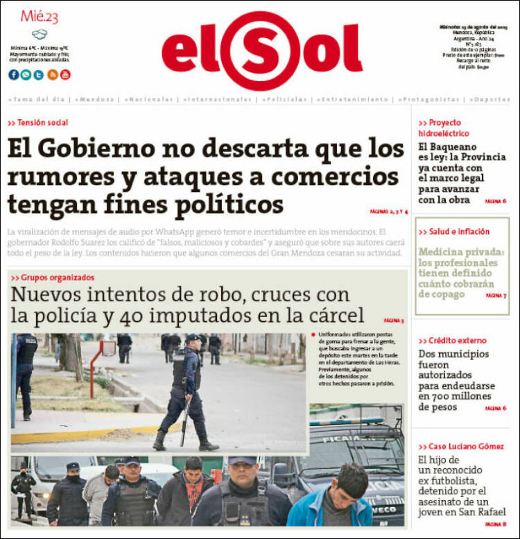 Portada de El Sol Diario (Argentina)