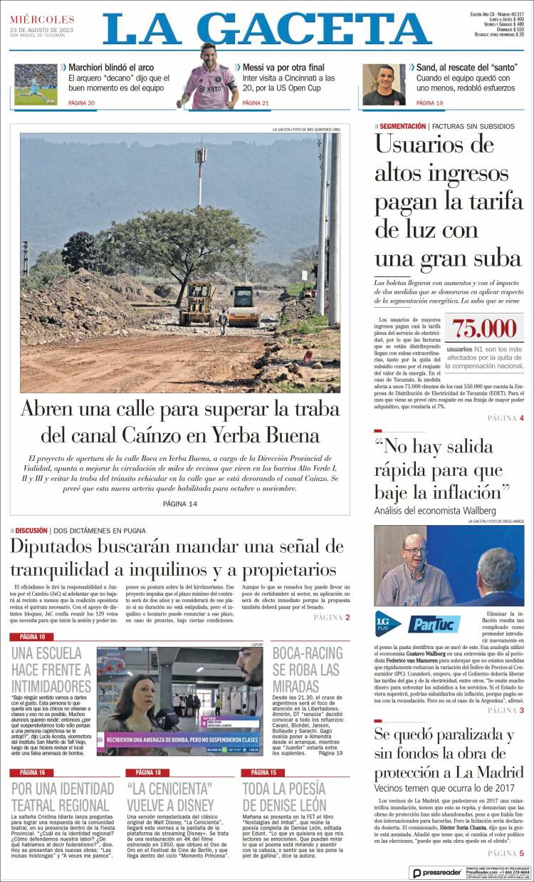 Portada de La Gaceta (Argentina)