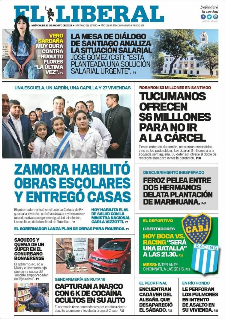 Portada de Diario El Liberal (Argentina)