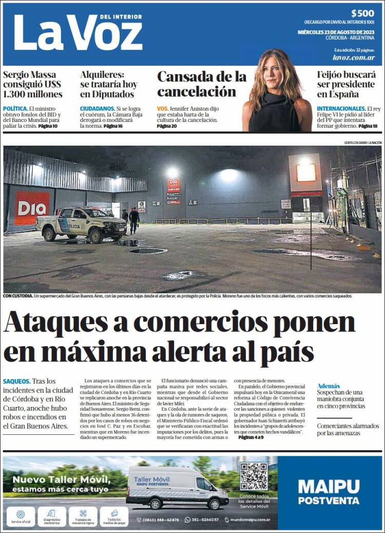 Portada de La Voz del Interior (Argentina)