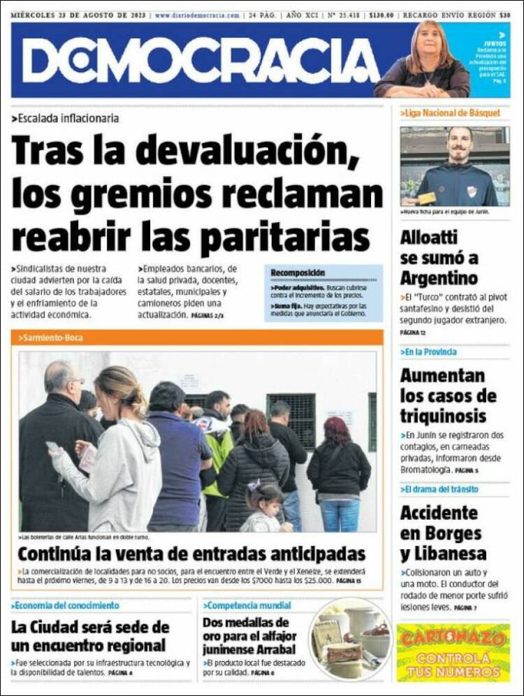 Portada de Diario Democracia (Argentina)