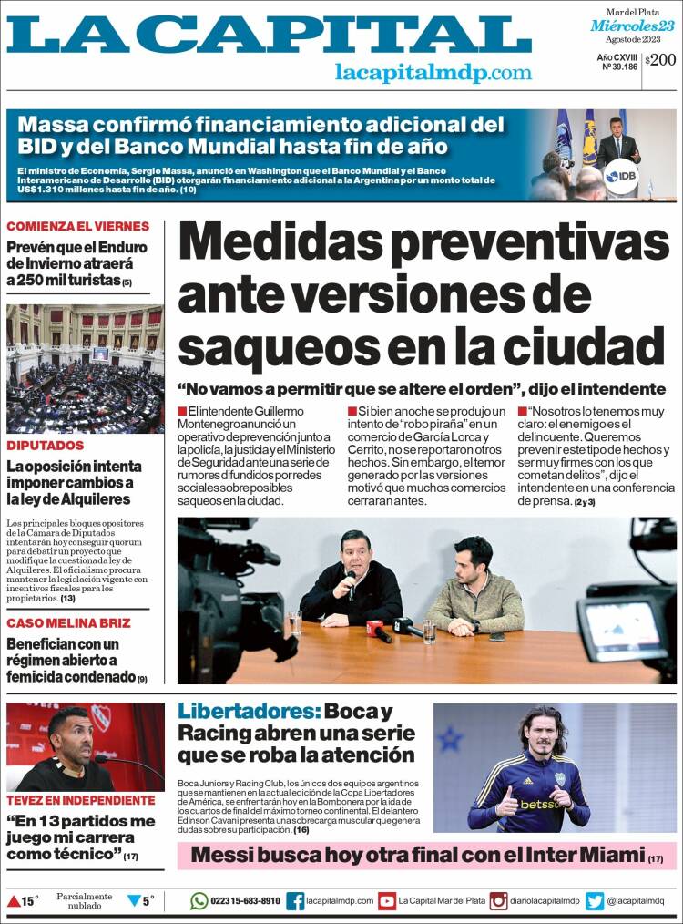 Portada de Diario La Capital - Mar del Plata (Argentina)