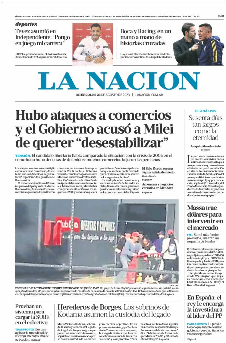 Portada de La Nación (Argentina)