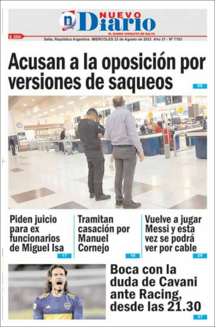 Portada de Nuevo Diario de Salta (Argentina)