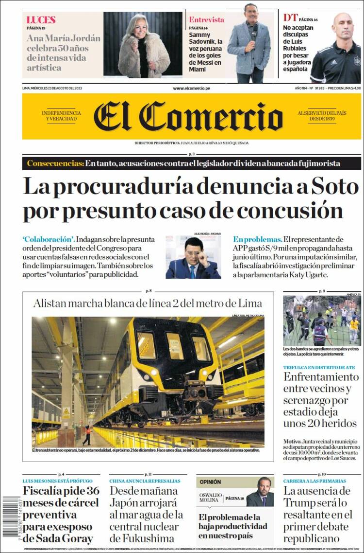 Portada de El Comercio (Perú)