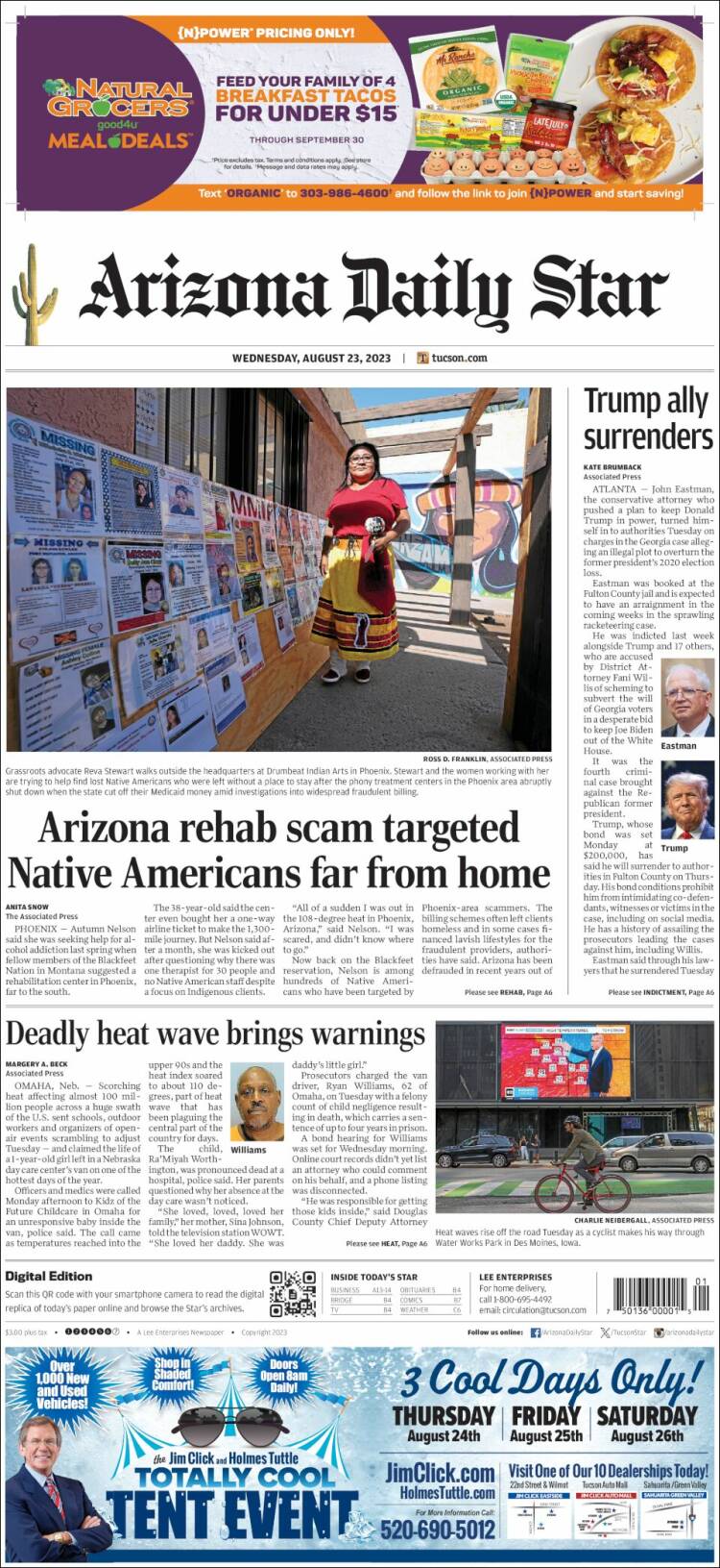 Portada de Arizona Daily Star (USA)