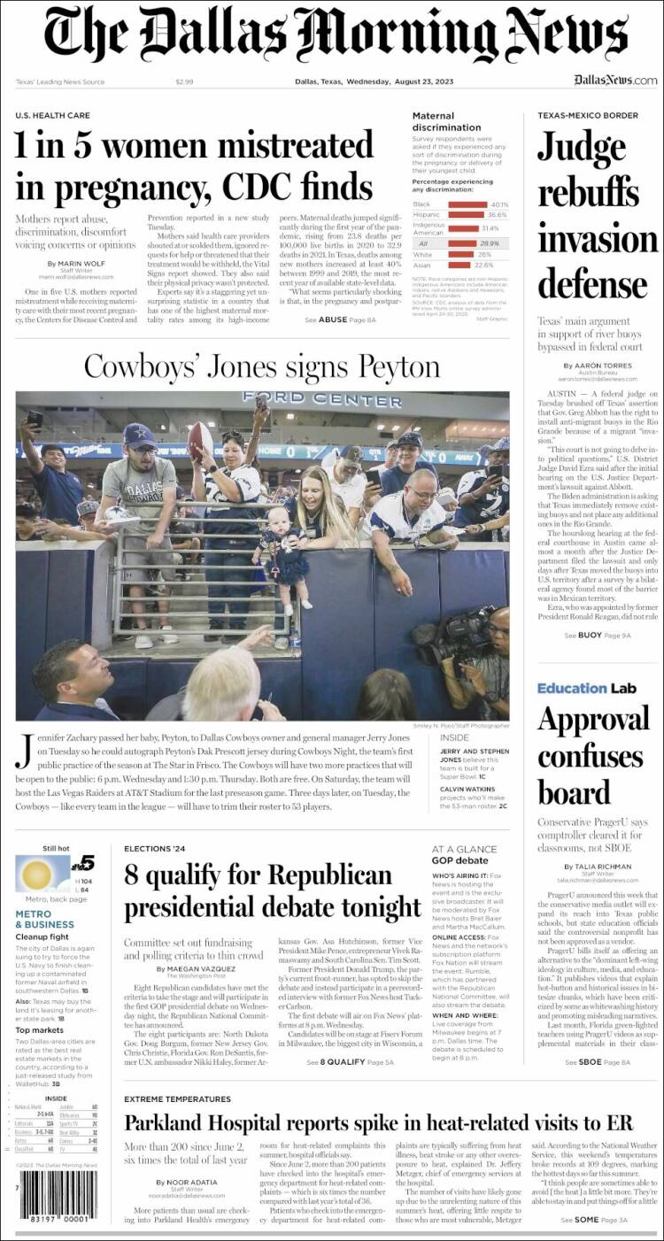 Portada de Dallas Morning News (USA)