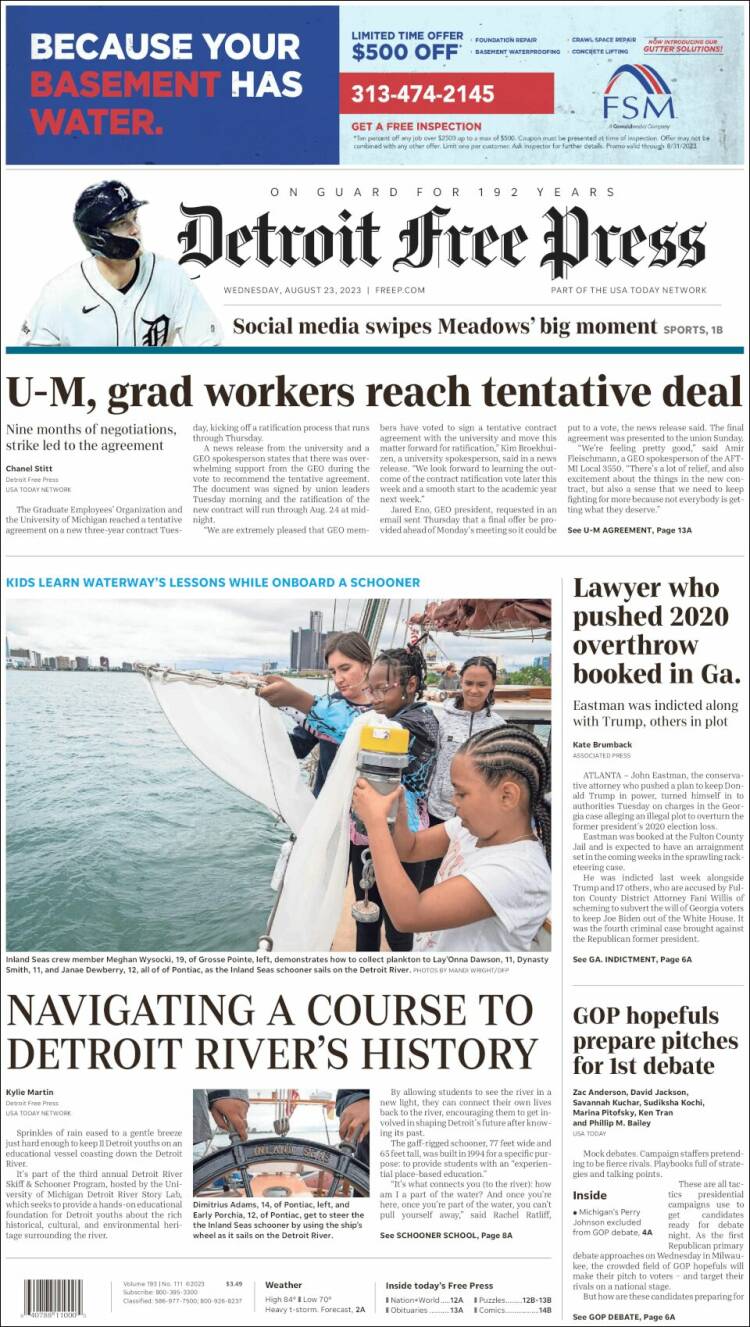 Portada de Detroit Free Press (USA)