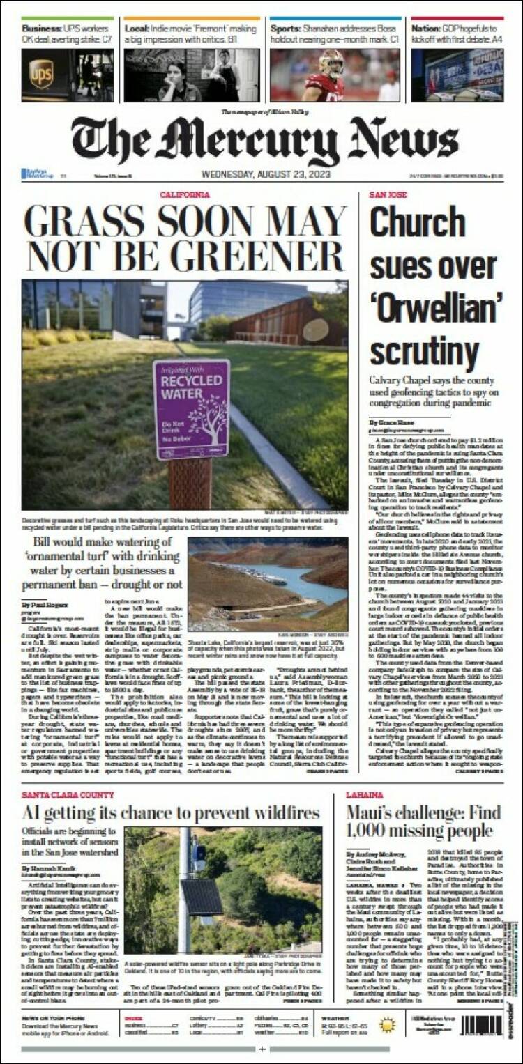 Portada de San Jose Mercury News (USA)