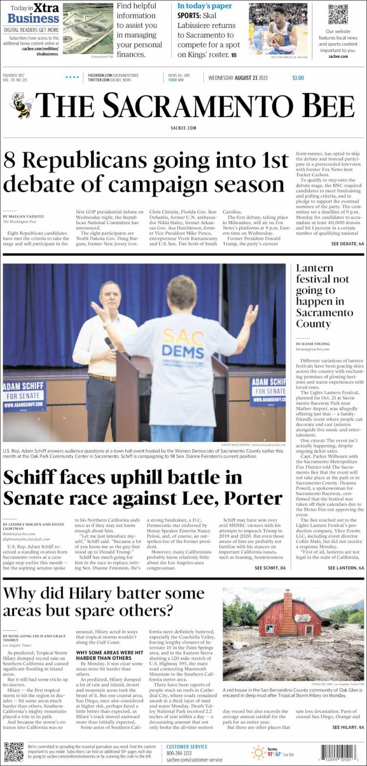 Portada de The Sacramento Bee (USA)