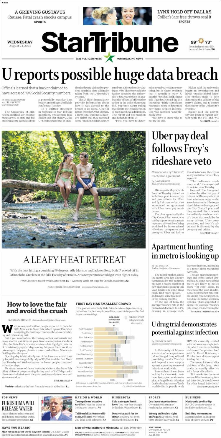 Portada de Star Tribune (USA)