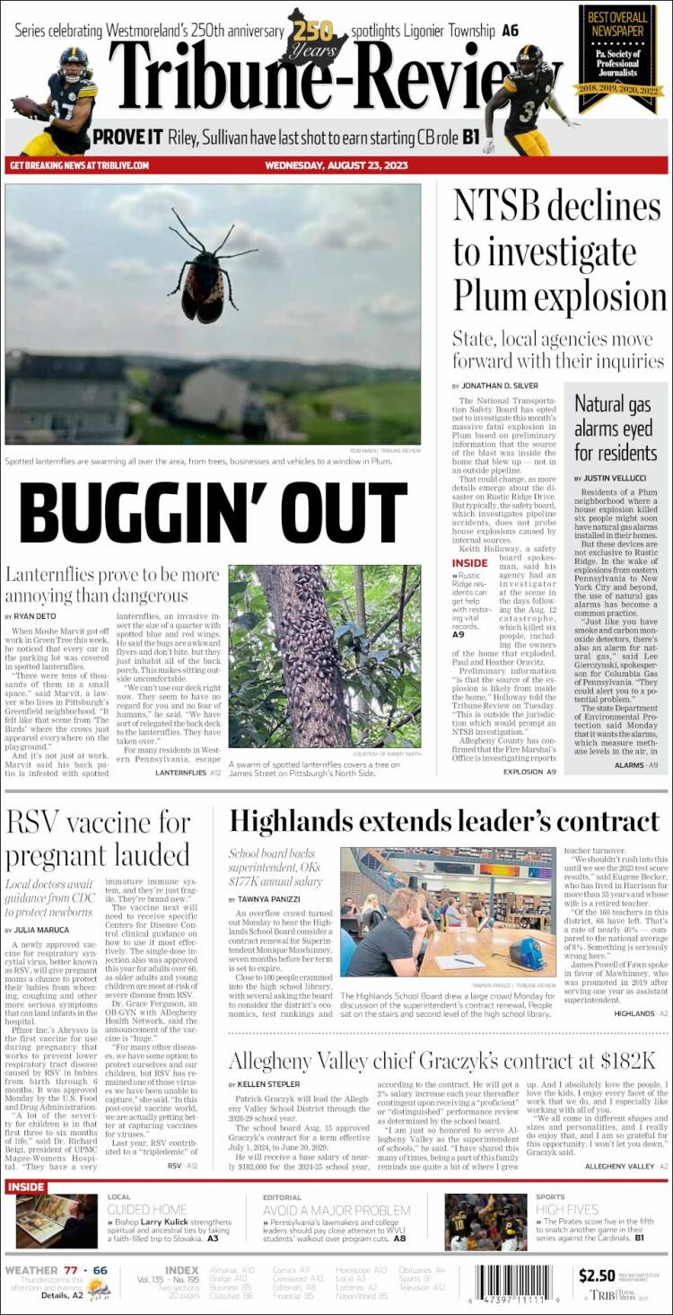 Portada de Tribune-Review (USA)