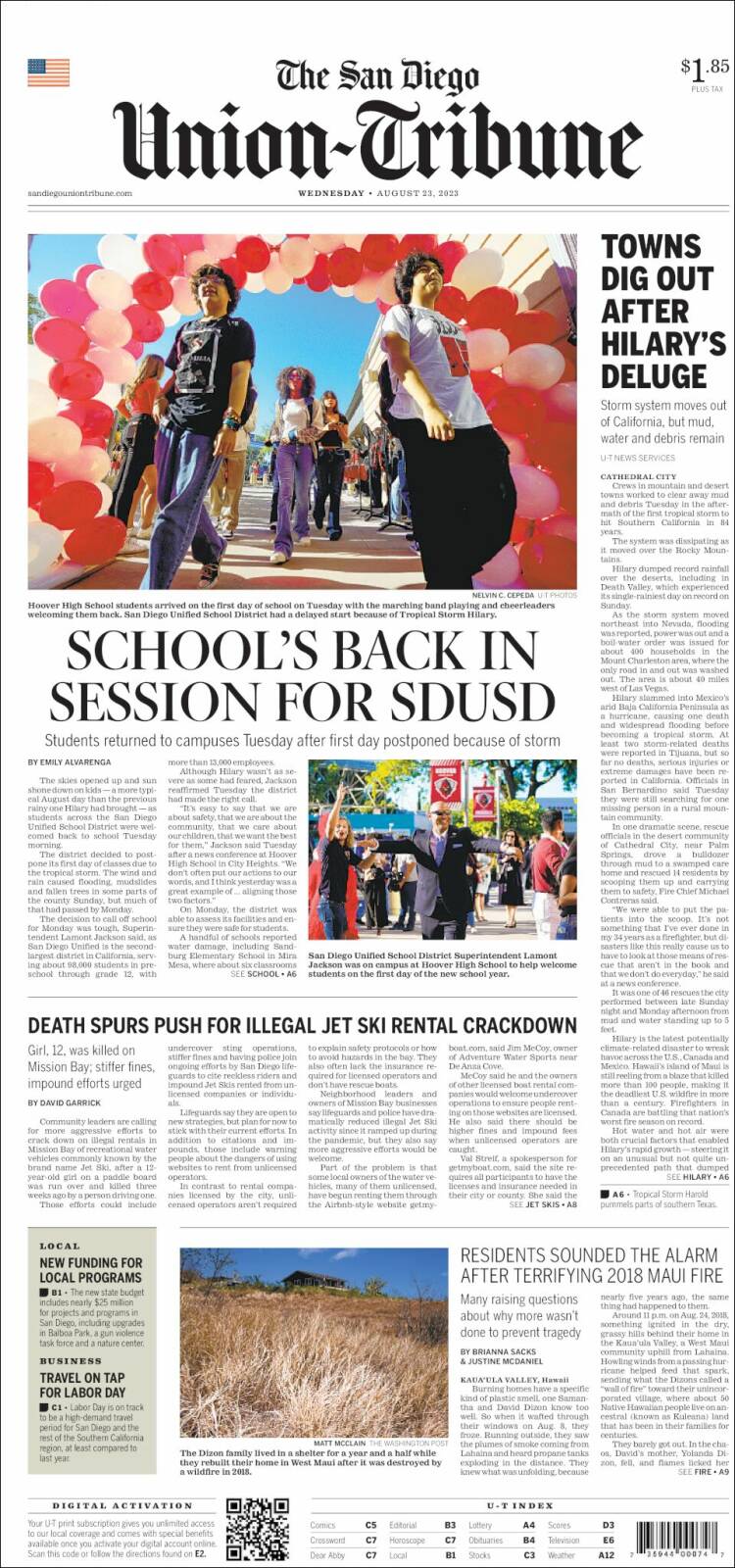 Portada de The San Diego Union-Tribune (USA)