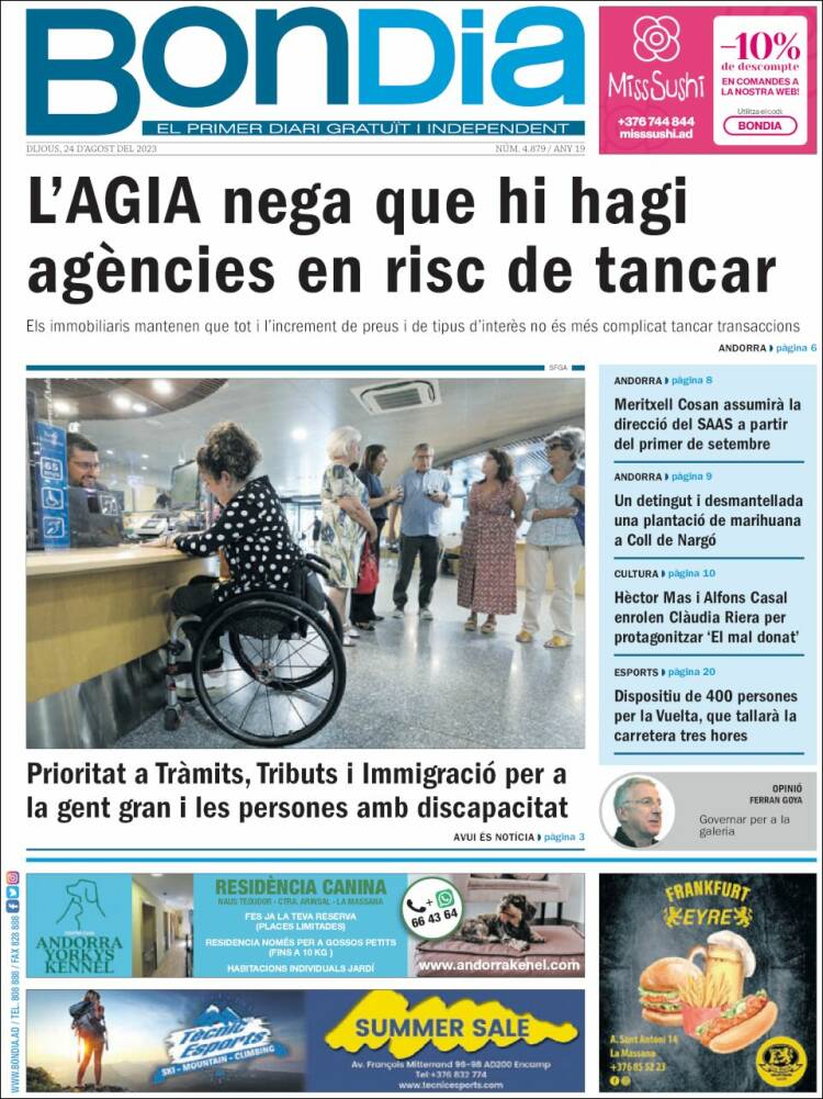 Portada de Diari Bondia (Andorra)