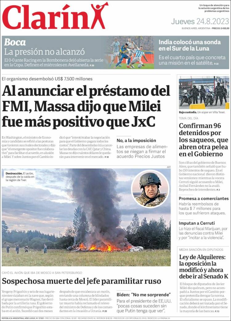Portada de Clarín (Argentina)