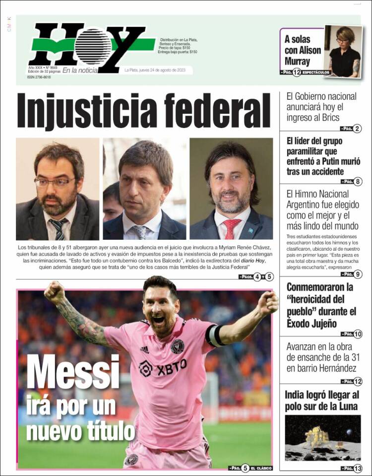 Portada de Diario Hoy (Argentina)