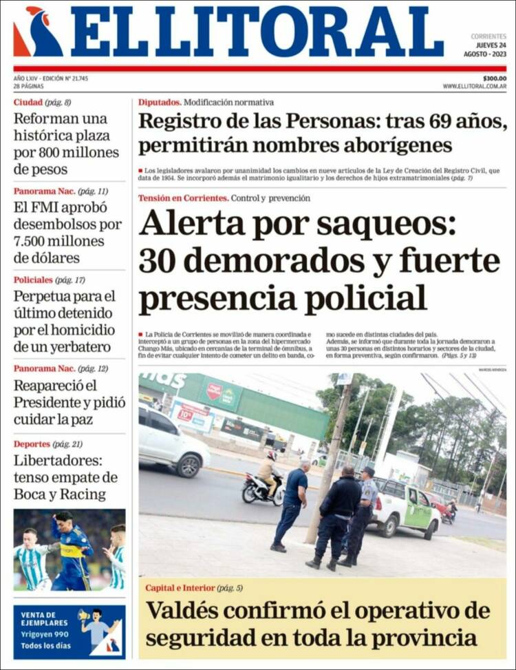 Portada de El Litoral Corrientes (Argentina)