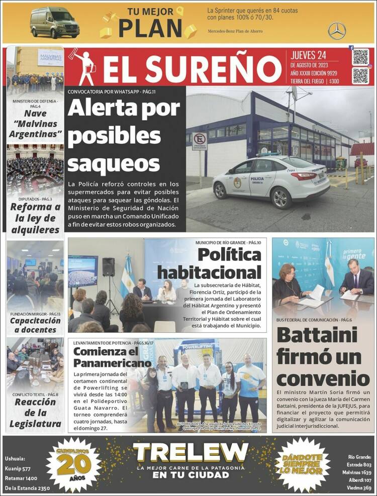 Portada de Diario El Sureño (Argentina)