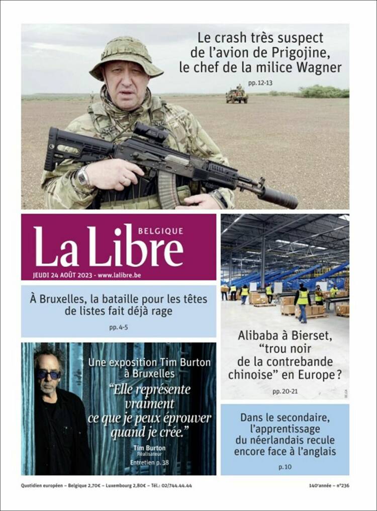 Portada de La Libre.be (B&eacute;lgica)